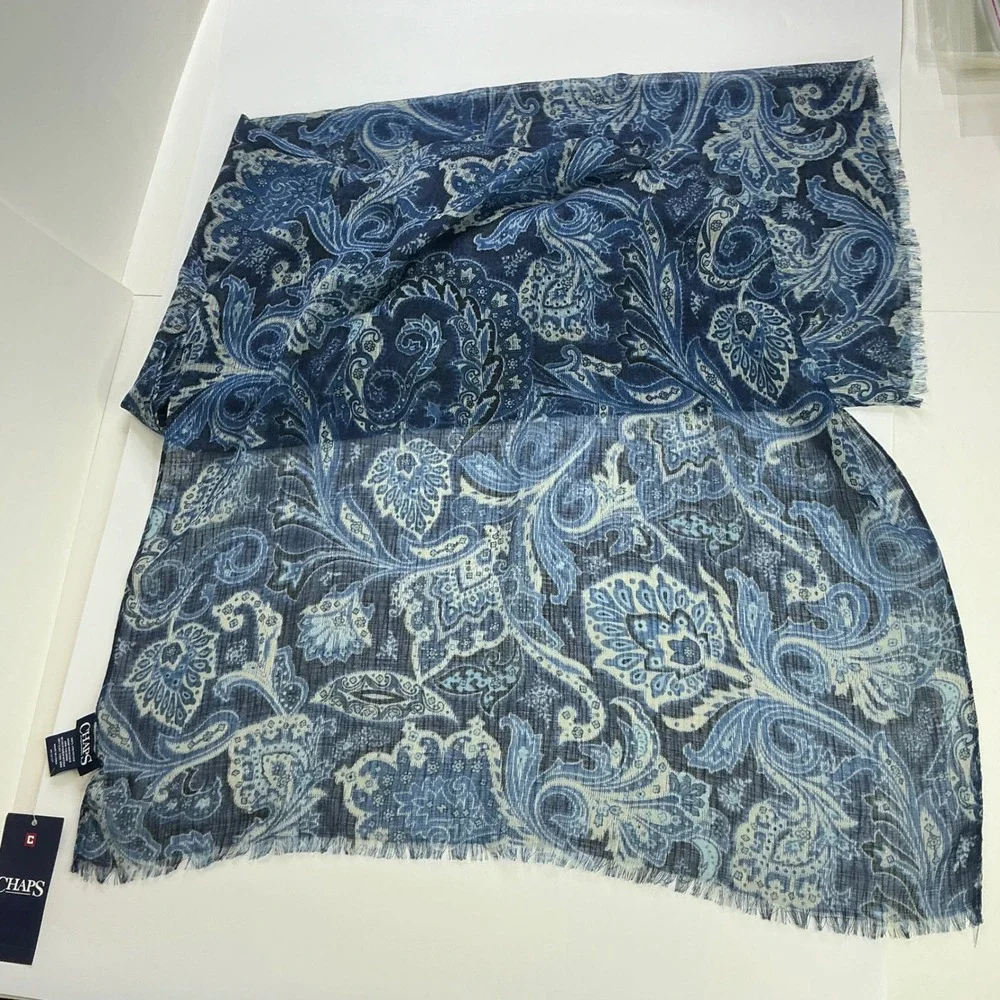 Chaps Blue Paisley Scarf Women OS NWT Lightweight Eyelash Fringe CF0026